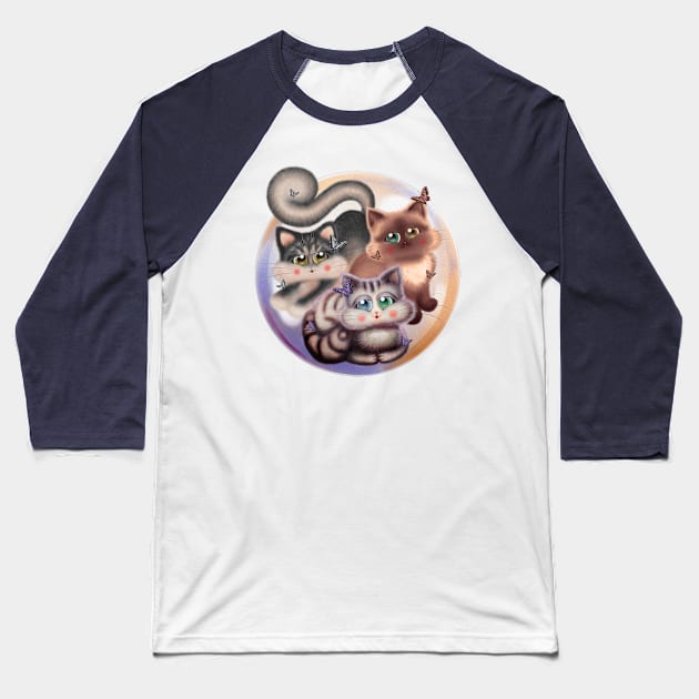 Lovely Cats with Butterflies Baseball T-Shirt by DeneboArt